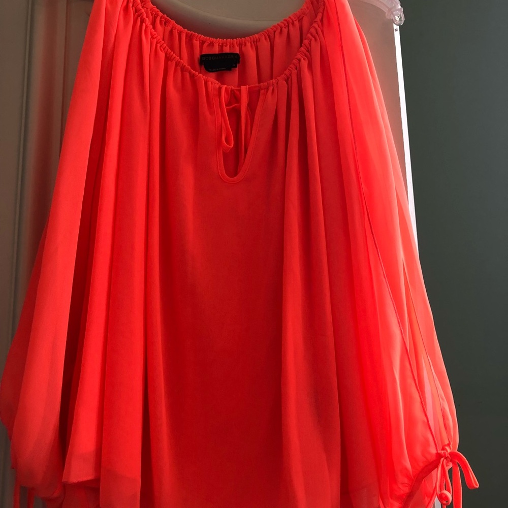 BCBG Maxazria neon orange blouse size M
